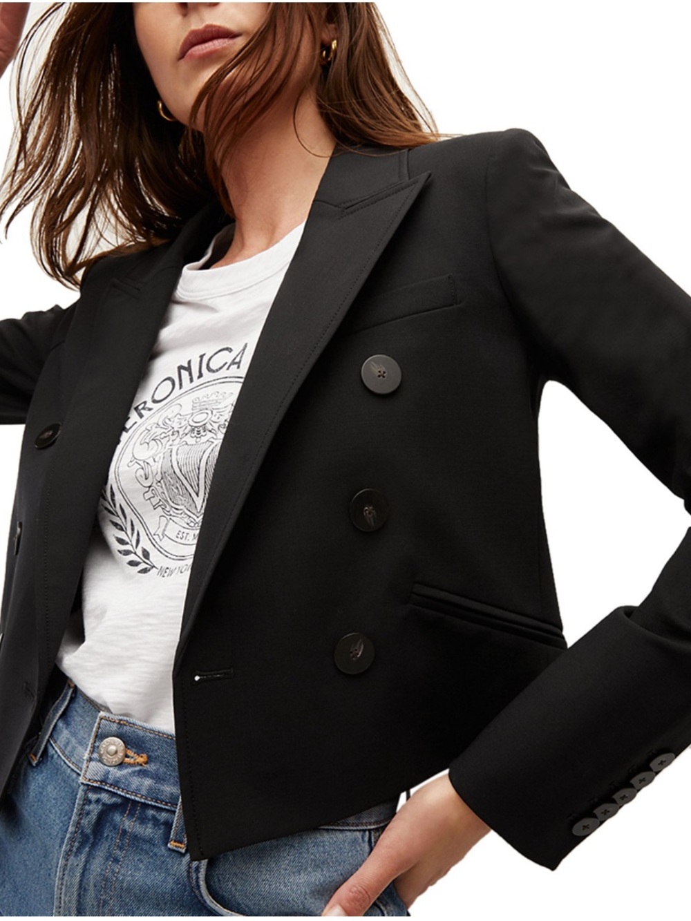 Veronica Beard Black Cropped Double-Breasted Blazer